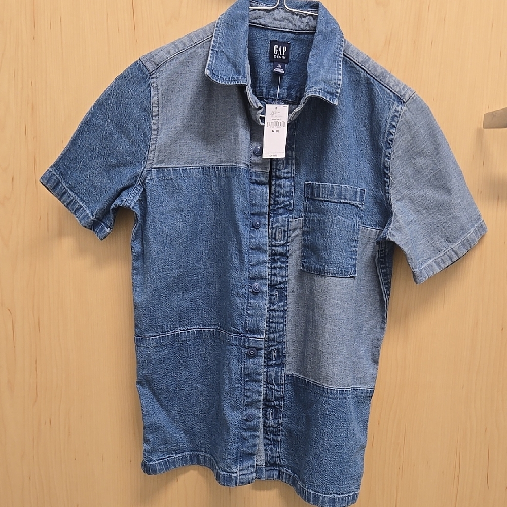 GAP Blue Casual Button Down Shirt with Modern Patchwork